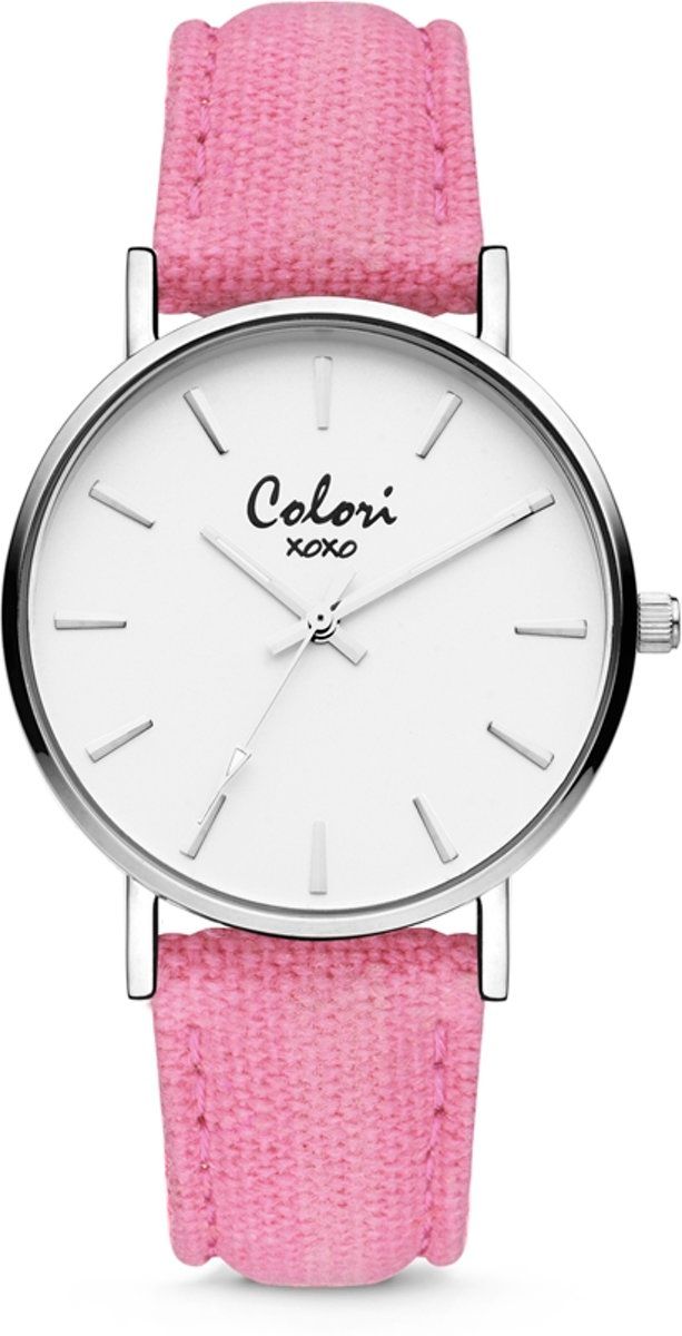 Colori Denim 5-COL563 - Horloge - denim band - roze - Ø 36 mm
