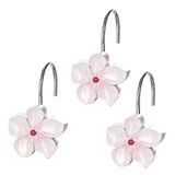 Creative Scents Witte douchegordijnhaken - set van 12 witte en roze bloemen douchegordijnhaken - decoratieve douchegordijnringen voor douchegordijn - bloesem douchegordijnhaken voor douchegordijn