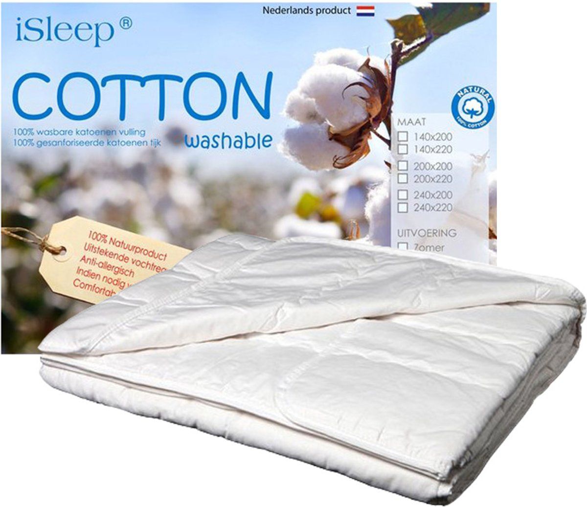 iSleep Dekbed Zomer Katoen Wasbaar - 100% Katoen - Eenpersoons - 140x220 cm - Wit