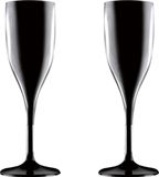 Santex Champagne/prosecco flute - Set van 2x stuks - zwart - 150 ml - onbreekbaar kunststof