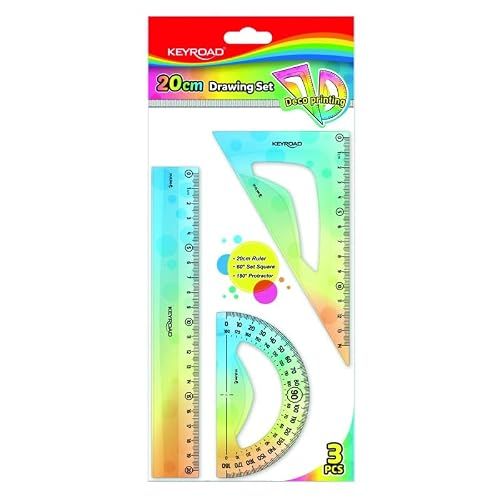 KEYROAD Geometrische set "Pastel" / liniaal 20 cm, gradenboog 10 cm, geodriehoek 14 cm