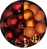 Billiet - Vanlaere 24x pièces boules de Noël en plastique mélange de rouge foncé et orange 6 cm