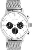 OOZOO Timepieces - Zilverkleurig herenhorloge met zilverkleurige metalen mesh armband - C10910