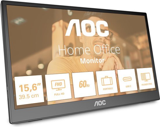 AOC T2 16T3EA computer monitor 39,6 cm (15.6") 1920 x 1080 Pixels Full HD Zwart