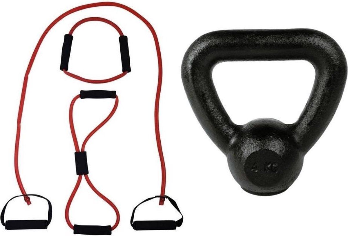 Tunturi Fitness Set - Tubing Set Rood - Kettlebell 4 kg