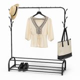 Merkloos Relaxdays kledingrek met schoenenrek - 158 x 110 x 40 cm - 8 haken - metaal - zwart