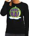 Bellatio Decorations Foute kersttrui kerstbal groen op zwarte sweater voor dames - kersttruien XS