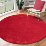 the carpet RELAX – Extra Zacht & Wasbaar Vloerkleed tot 30°C met Antislip Onderzijde – Fluweelachtige Structuur – Voor Slaapkamer of Woonkamer – Rood, rond 200 cm