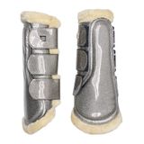 Imperial Riding IRH Lovely beenkappen, duurzame beenkappen met bontrand, metalen plaquette en elastische peesbanden, ademend en comfortabel voor training en uitstapjes, donkergrijs, pony