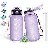 Drinkfles voor kinderen, 500 ml, motiverende drinkfles, waterfles met tijdschaal, gemakkelijk te reinigen, voor school, reizen, camping, paars