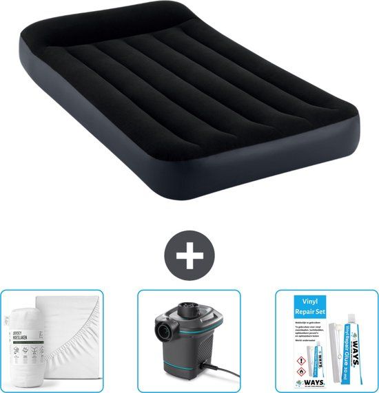 Intex Luchtbed - 1-Persoons - 99 x 191 x 25 cm - Donkerblauw - Inclusief Hoeslaken, Pomp en Reparatieset