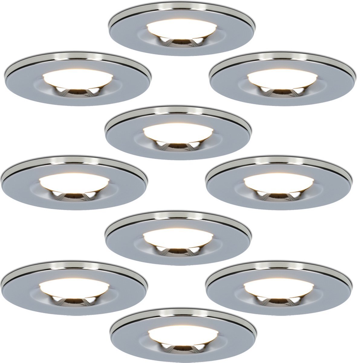 HOFTRONIC - 10x Venezia Badkamer spotjes Chroom - Kleine inbouwdiepte 45mm - 2700K Extra warm wit - IP65 inbouwspots voor badkamer, keuken en woonkamer - 6 Watt 650 Lumen