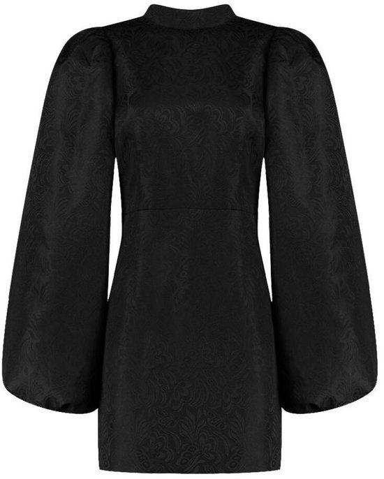 Harper & Yve LARISSA-DR Dames Midi Jurk Lange Mouw Opstaande Kraag Ballonmouw A-lijn Polyester Zwart S