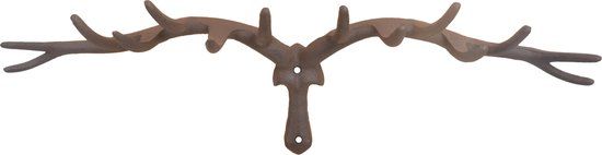 Bruine Wandkapstok Hertengewei - 14 Haken - Gietijzer - Landelijk
