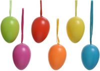 Decoris Paaseieren - 6x stuks - gekleurd - kunststof - decoratie eieren - 6 cm - Paaseitjes voor Paastakken - Paasversiering