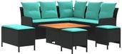vidaXL Loungeset 7-delig Noir/Turquoise PE-Rotin Inclus Table