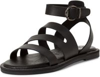 Tamaris Dames Platte Sandalen Zwart Leer Klittenband 36 EU