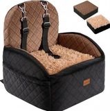 Gimars Honden Autostoel Omkeerbaar Lang/Kort Pluche Voor Kleine/Middelgrote Honden Tot 16 kg, Afneembaar Wasbaar, Antislip, Booster Autostoel Met 15 cm 28D Foam, Veiligheidsriem, S-Bruin