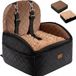 Gimars Honden Autostoel Omkeerbaar Lang/Kort Pluche Voor Kleine/Middelgrote Honden Tot 16 kg, Afneembaar Wasbaar, Antislip, Booster Autostoel Met 15 cm 28D Foam, Veiligheidsriem, S-Bruin
