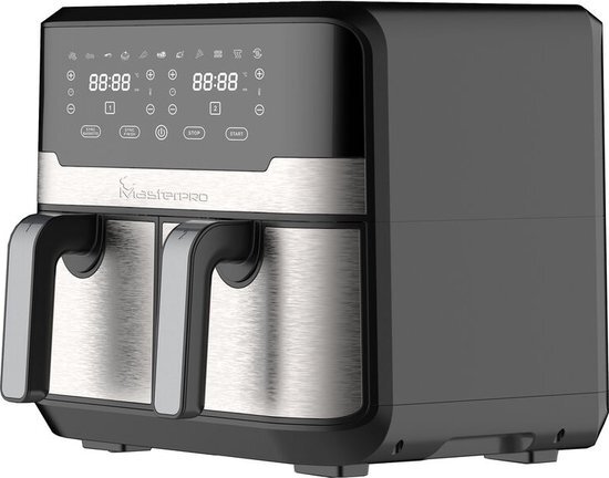 MasterPro Rocket Duo 900 | Heteluchtfriteuse dubbel | Zwart | 9 liter inhoud en 2100 W vermogen | LED-touchscreen en mand met antiaanbaklaag | Friteuse | 11 functies in 1