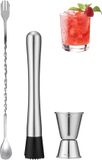 Kivora B.V. Set d'accessoires de bar professionnels, comprenant un touilleur en acier inoxydable de 25 cm, une cuillère de bar et un doseur