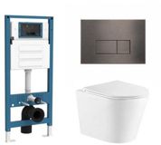 QeramiQ Dely Toiletset - inbouwreservoir Qeramiq Flush - slim zitting - metaal gunmetal bedieningsplaat - rechthoekige knoppen - mat wit