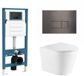 QeramiQ Dely Toiletset - inbouwreservoir Qeramiq Flush - slim zitting - metaal gunmetal bedieningsplaat - rechthoekige knoppen - mat wit