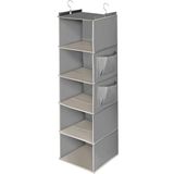 Cozary Hangorganizer, kledingkastorganizer met 5 vakken, opvouwbare kastorganizer, kledingkast met metalen haken, grijs