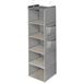 Cozary Hangorganizer, kledingkastorganizer met 5 vakken, opvouwbare kastorganizer, kledingkast met metalen haken, grijs