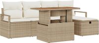 vidaXL Tuinbank Set met Kussen met Opslag 6 pcs Beige Poly Rattan