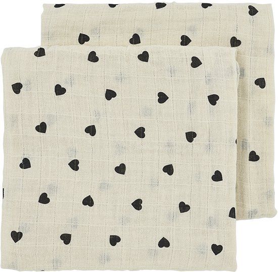 Meyco Baby Sweet Heart hydrofiele doeken - 2-pack - soft sand/black - 70x70cm