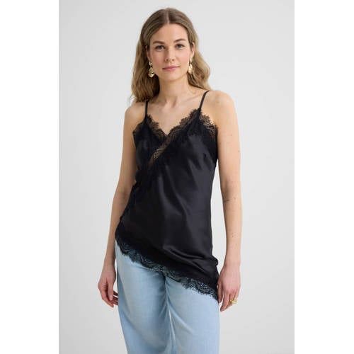 Anytime Satijnen Asymmetrische Top Zwart