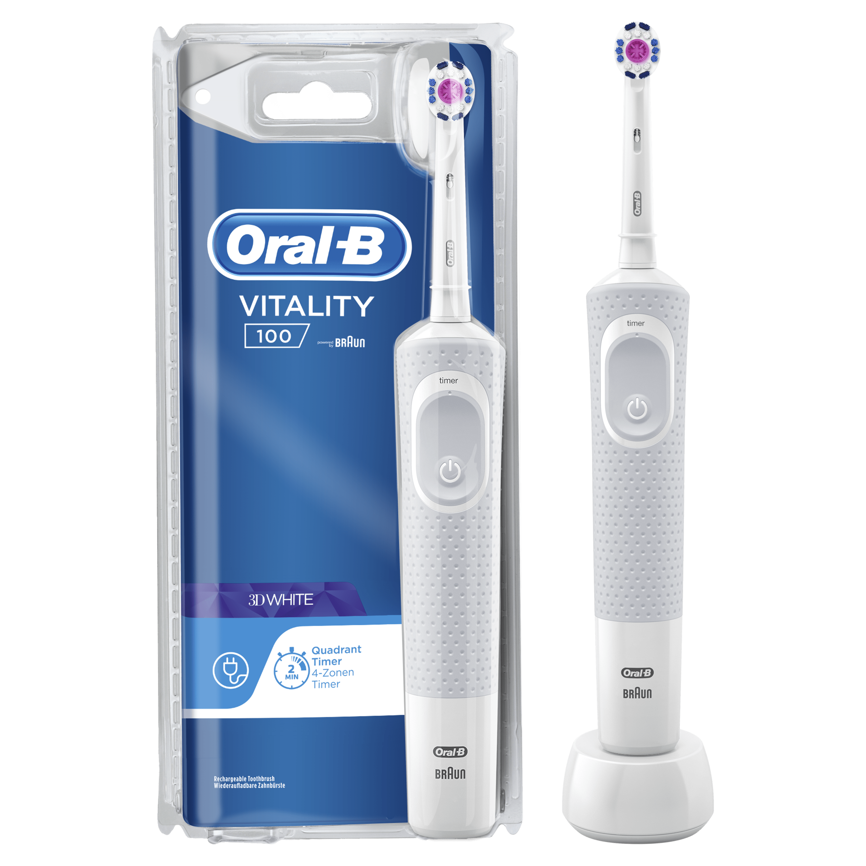 Oral-B Vitality Oral-B Vitality 100 3DWhite White Elektrische Tandenborstel Powered By Braun wit