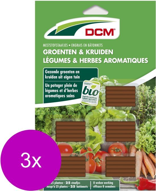 DCM Meststofstaaf Groente & Kruiden - Moestuinmeststoffen - 3 x 25 stuks