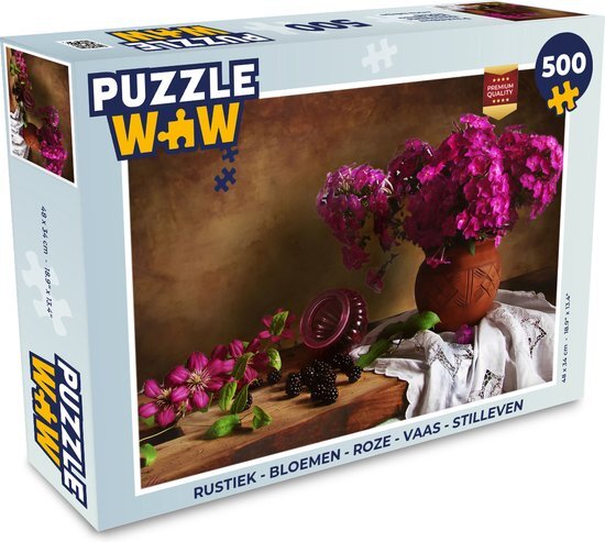 MuchoWow Puzzel Rustiek - Bloemen - Roze - Vaas - Stilleven - Legpuzzel - Puzzel 500 stukjes - Sinterklaas cadeautjes - Sinterklaas voor grote kinderen