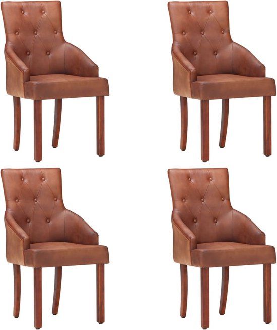 vidaXL Eetkamerstoelen 4 stuks echt geitenleer bruin
