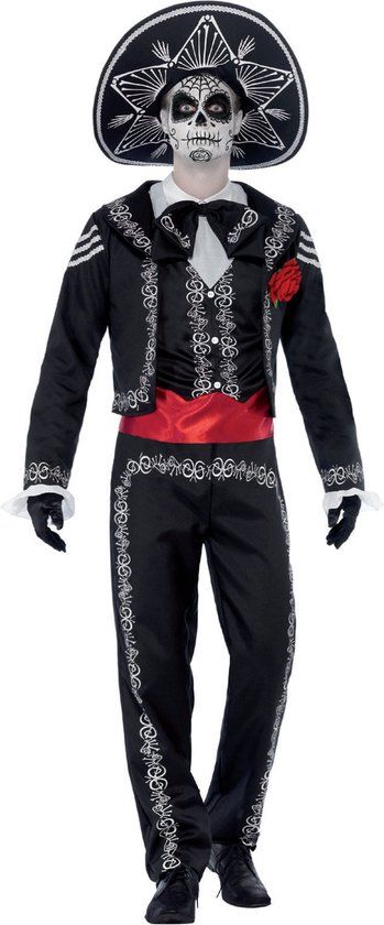 Generik Mexicaans Day of the Dead Kostuum Heren - Maat S - Zwart - Halloween