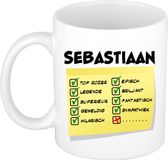Bellatio Decorations Naam mok Sebastiaan - wit - top gozer - keramiek - 300 ml - cadeau collega beker