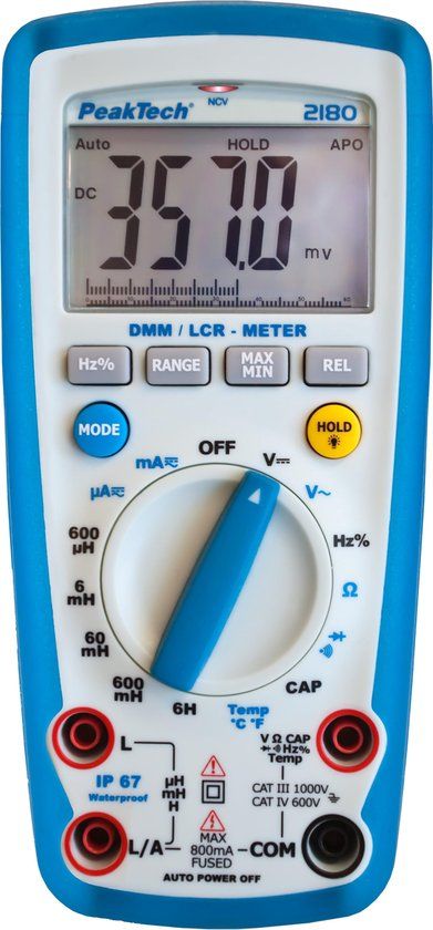 PeakTech 2180 Multimeter with LCR Meter - CAT IV 600V - 1000V AC/DC - 600 mA AC/DC