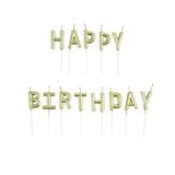 Homéa Set van 13 kaarsen letters Happy Birthday + kunststof spies H 8 cm, goud