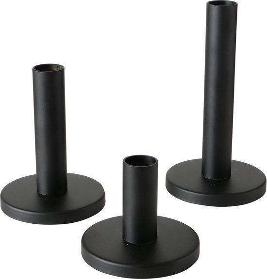 Boltze Home Kaarsenstandaardset Malko - 3-delig - Zwart - Ø9 cm