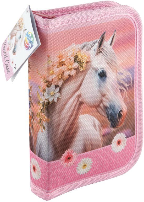 Moxy Horses luxe gevulde etui met rits, paarden thema en 28-delige inhoud