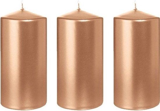 Trend Candles Cilinderkaars/stompkaars - 3x - roségoud - 6 x 12 cm - 40 branduren