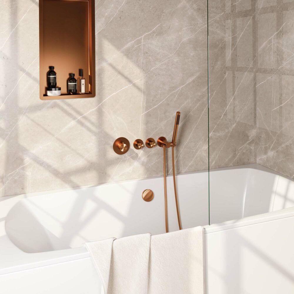 Brauer Copper Carving Inbouw Badkraan met Staafhanddouche - Koper