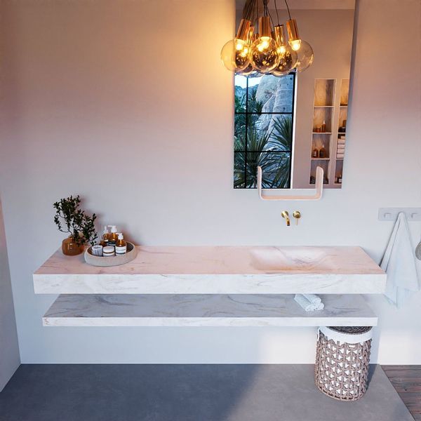 MONDIAZ ALAN-DLUX Badmeubelset 200cm planchet Ostra met vrijhangende wastafel CLOUD rechts zonder kraangat kleur Ostra ADX200OstPLR0Ost