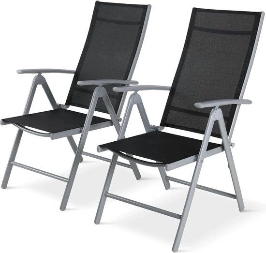 Amalee - Set van 2 opvouwbare tuinstoelen - Aluminium - Verstelbaar - Zwart