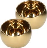 Countryfield Luxe theelichthouder - 2x - Veneta - keramiek - goudkleurig - D10 x H9 cm