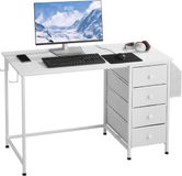Vevor Computerbureau met Stoflaadjes, 120 cm Omkeerbare Studie Werk Schrijfbureau voor Moderne Thuisbureau Slaapkamer, Eenvoudig Modern Knuffig PC Tafel Metalen Frame Kantoormeubilair, Wit