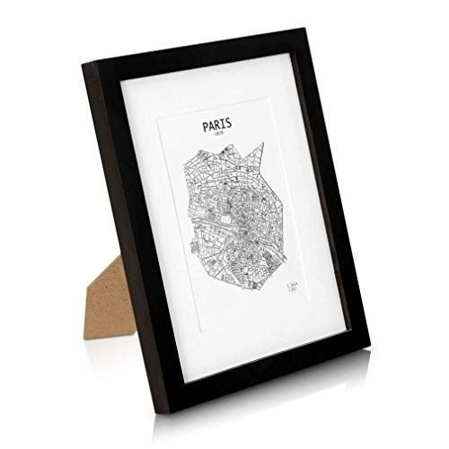 Classic by Casa Chic - Massief houten fotolijst 20x25 cm - Zwart - Passe-partout voor 13x18 cm foto - Gehard glas