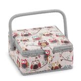 Hobby Gift Exclusieve kleine naaidoos, opbergdoos om te knutselen, dienblad voor accessoires, pinnenbol, pvc-handvat, 20 x 20 x 11 cm, uil